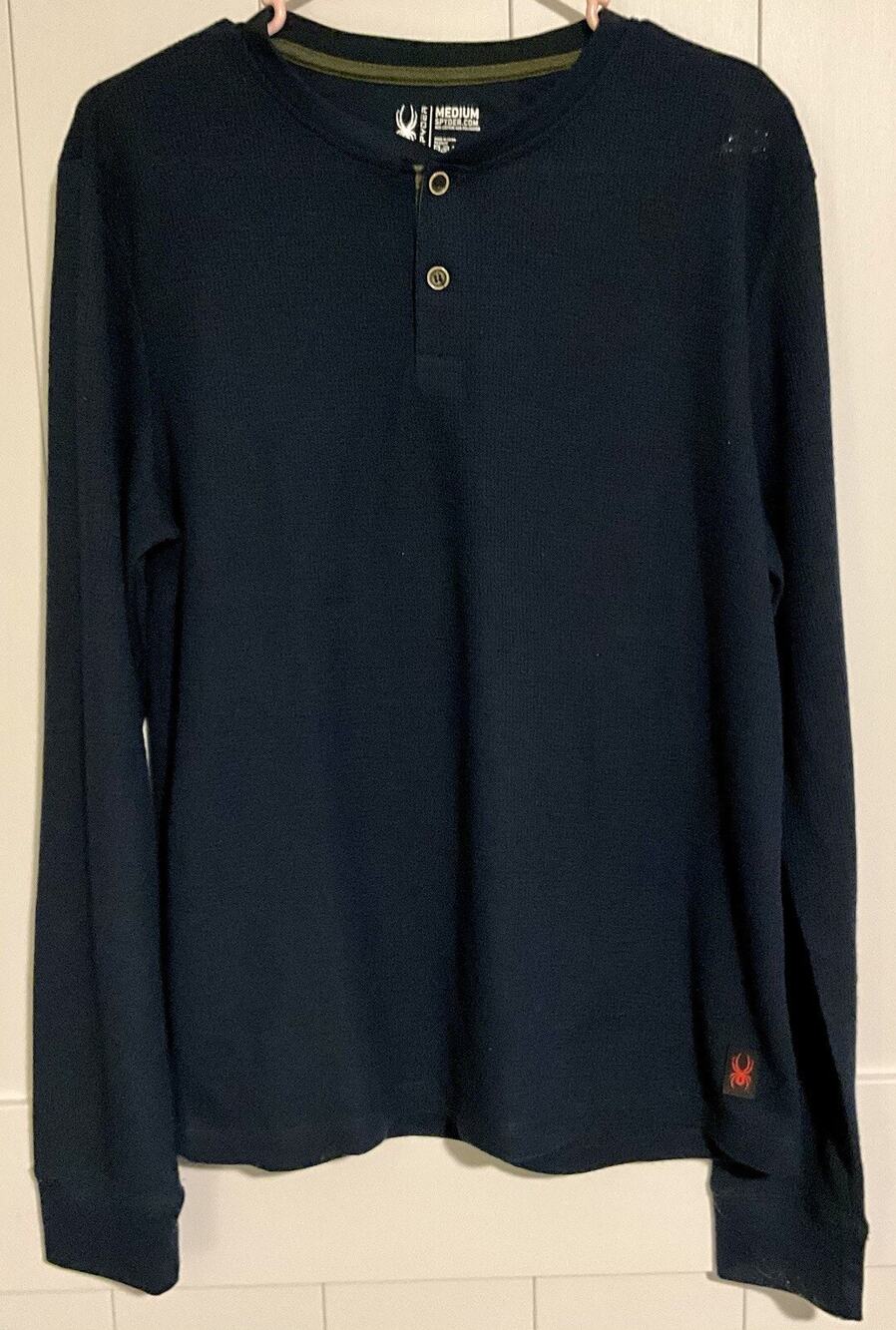 Spyder Mens Medium Blue Henley Neck Long Sleeve Thermal Cotton Blend L/S Shirt